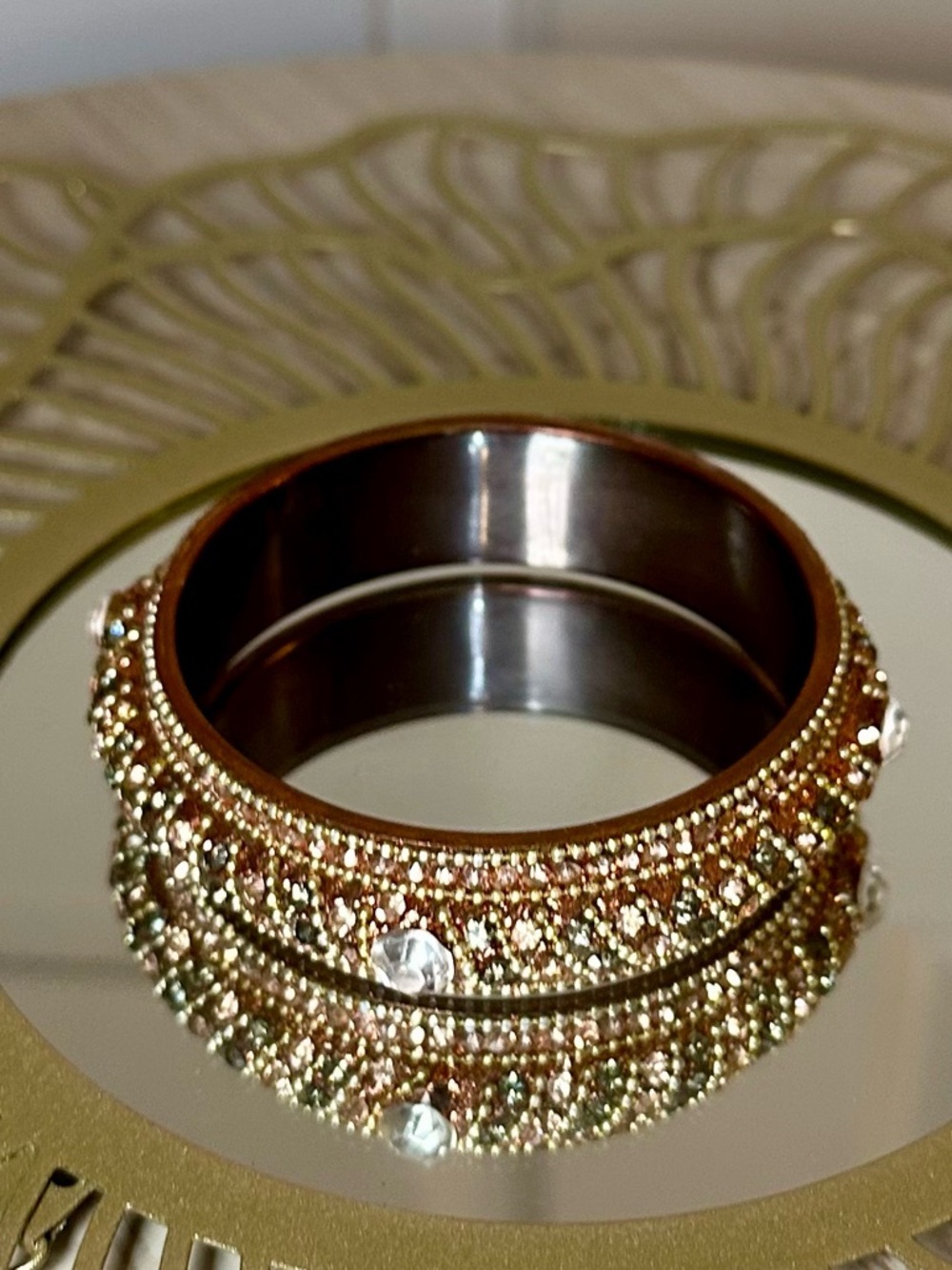 Gold Silver Crystal Rhinestone Bangle Bracelet Set Rose Gold Gunmetal Champagne - Picture 5 of 9